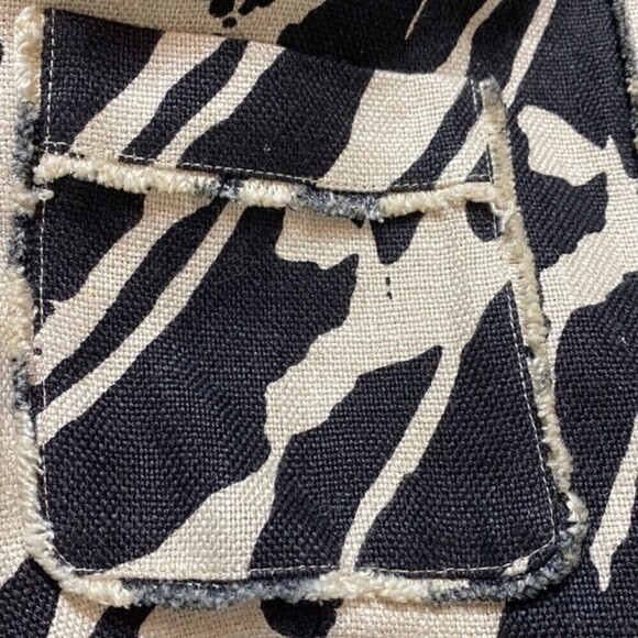 MICHAEL MICHAEL KORS Linen Black Print Snap Front Jacket Fringe Detail Size 14 - Picture 6 of 9